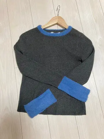 YEVS 리브 니트 긴팔 그레이 블루