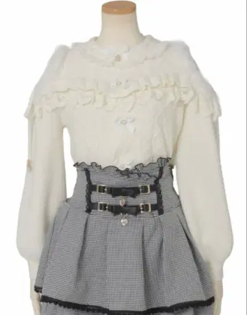 LIZLISA 리즈리사 퍼 슬리브 오픈 숄더 니트 화이트