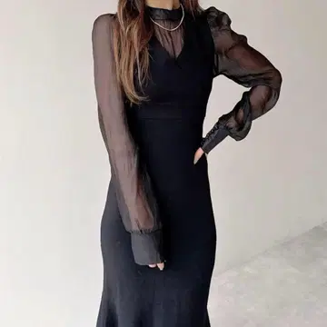 RESEXXY 레이어드 머메이드 니트 원피스 블랙