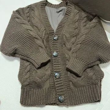 Heather 브라운 케이블 니트 가디건
