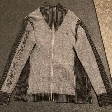 새상품급 Armani Exchange 집업 니트 L 블랙&그레이 리브