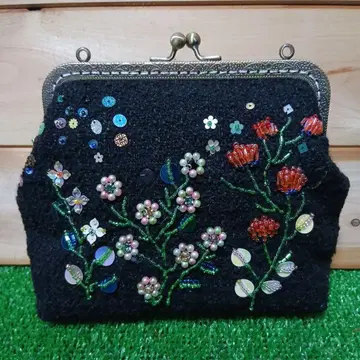 가마구치 파우치 핸드메이드 꽃 비즈 자수