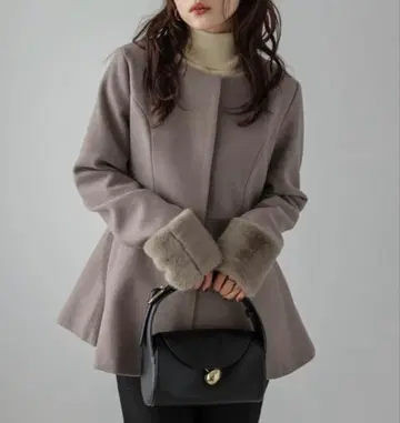 SUGAR BISKET 아우터 노카라 자켓 브라운 소매 퍼