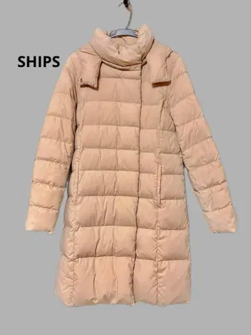 후드 부착 베이지 롱 다운 자켓