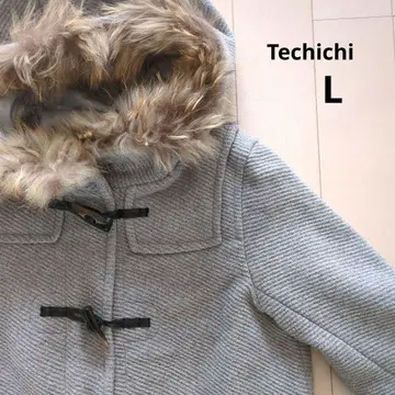 테치치 더플 코트 퍼 포함 후드 부착 롱 코트 롱 기장