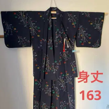 울 기모노 겉옷 앙상블 네이비