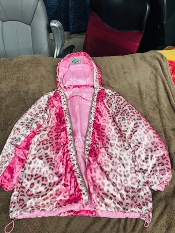 GK 이타리야 컬렉션 핑크 레오파드 무늬 플리스 후드티