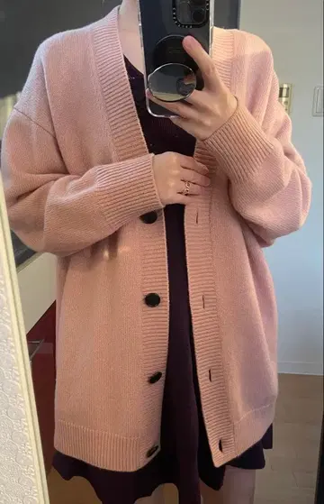 메리노울 오버 사이즈 가디건 핑크