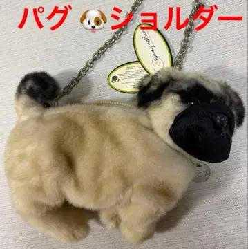 퍼그 강아지 봉제 인형 백 숄더 파우치 복슬복슬 퍼 리얼