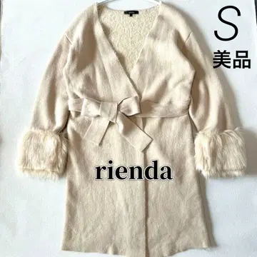 새상품급 rienda [퍼 부착 롱 가운 코트] 베이지 허리 리본
