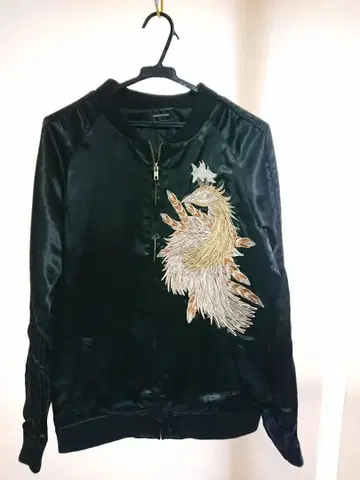 블랙 새틴 스카잔 봉황 자수 사이즈 46 M 사이즈