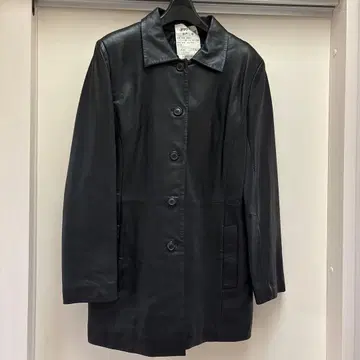 여성용 블랙 가죽 롱 코트