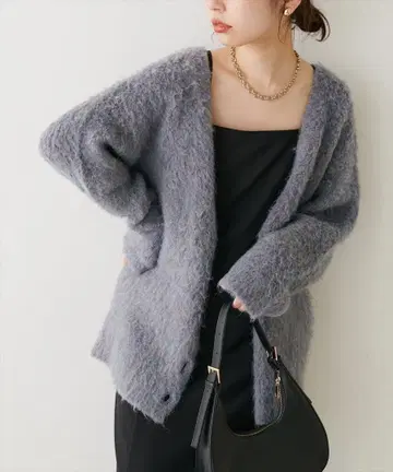 [ 새상품 ] natural couture 믹스 기모 컬러 미들 가디건