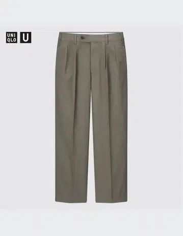 UNIQLO U 와이드핏 턱 치노 팬츠 올리브 73
