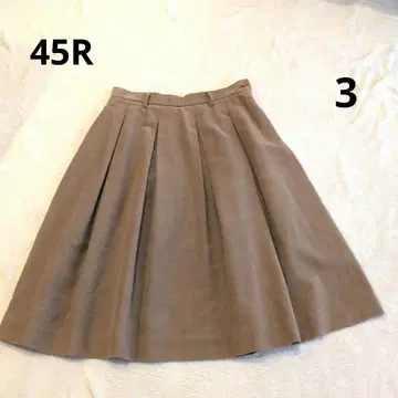 45R 플레어 턱 무릎 기장 스커트 코튼 카멜