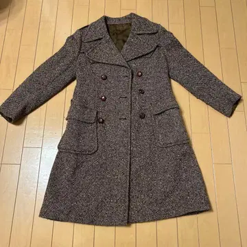 울 더블 브레스트 코트 브라운 계열