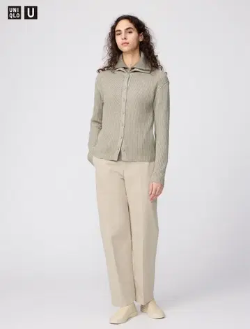 UNIQLO U 코튼 치노 팬츠 베이지 와이드 팬츠