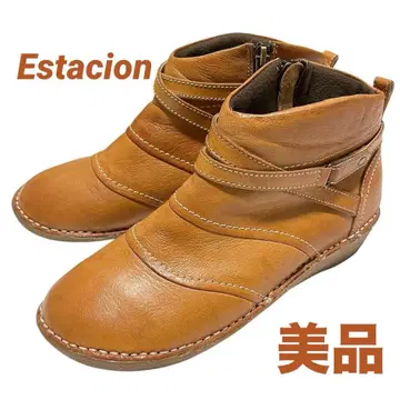 [ 새상품급 ] 에스타시온 숏부츠 사이드 지퍼 가죽 브라운