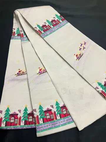 완성된 반폭 오비 크리스마스 패턴 순수 실크