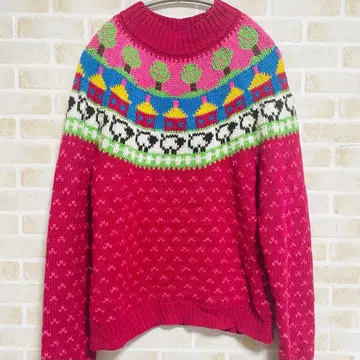 하나뿐인 양 패턴 빈티지 니트 스웨터 컬러풀 구제 의류 빈티지 니트