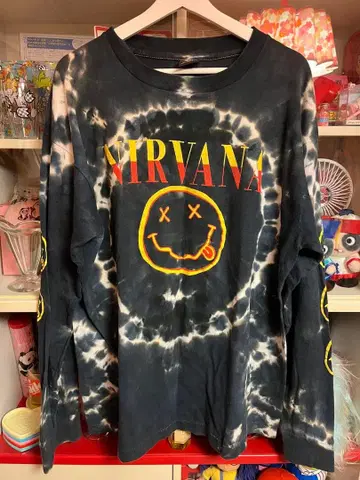 90s Nirvana 타이다이 염색 롱 T 스마일리 로고 XL