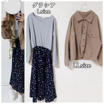 코디 세트 절개 꽃무늬 원피스 오버 사이즈 셔츠