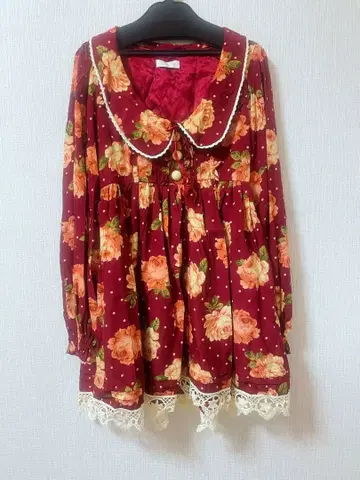 리즈리사 LIZLISA 보르도 꽃무늬 도트 원피스