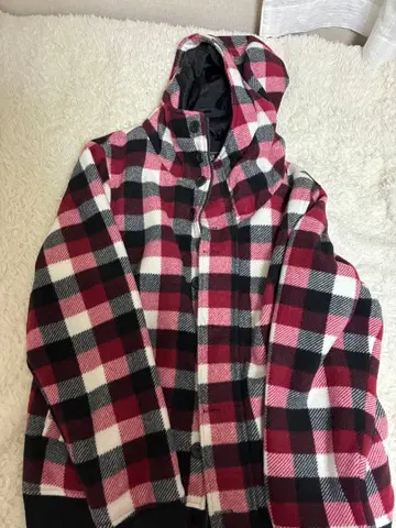 체크 무늬 후드 부착 후드티 L 사이즈
