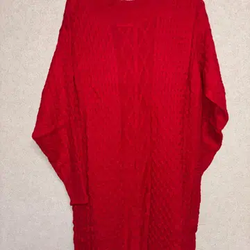 미사용품 빨간색 케이블 니트 스웨터 프릴 밑단 롱 원피스