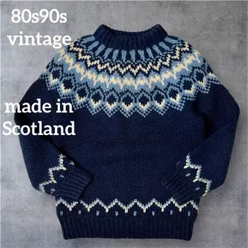 80s90s 스코틀랜드제 Scotnord 페어아일 패턴 핸드 니트