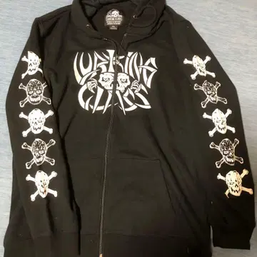 LURKING CLASS 스컬 디자인 블랙 후드티 풀 지퍼
