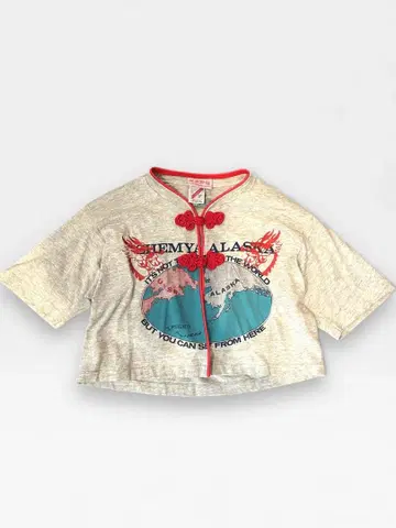 오후쿠와케 구제 의류 리메이크 T셔츠 차이나 버튼