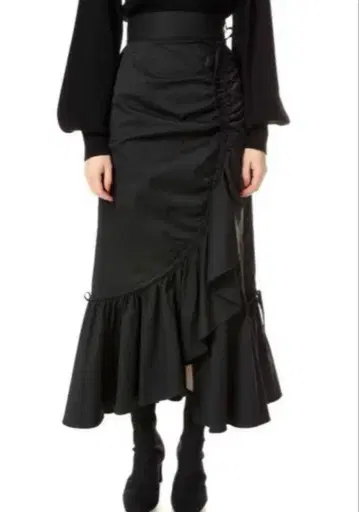 택 포함 새상품 SLY 개더 머메이드 롱 스커트 블랙 비대칭