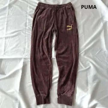 PUMA 벨로아 트랙 팬츠 퍼플 L 자수 로고