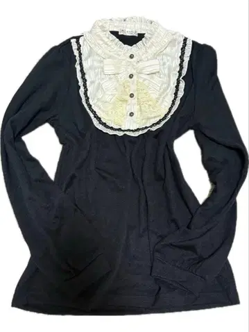 y2k 다크 코어 엑시즈팜 프릴 달린 옷깃 리본 상의