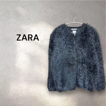ZARA 자라*라메 믹스 페더 얀 가디건 네이비 S 미사용품