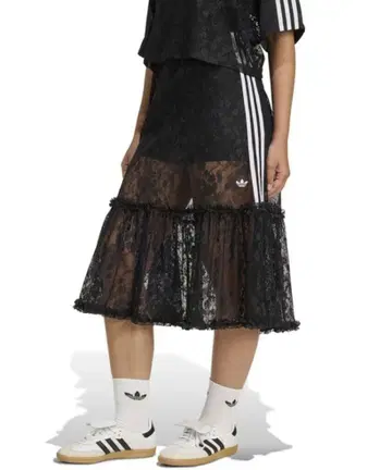 아디다스 레이스 프릴 스커트 블랙