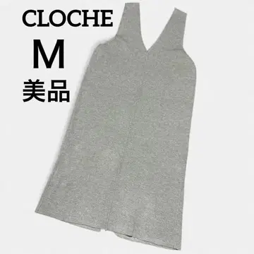 [ CLOCHE ] 니트 오버롤 스커트 그레이 V넥 성숙 캐주얼