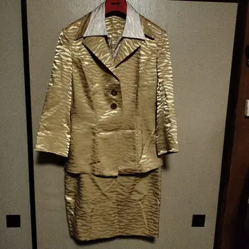 골드 슬리브리스 제브라 패턴 스커트 수트