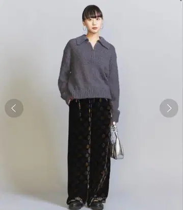 뷰티앤유스 벨벳 프린트 팬츠 블랙 S