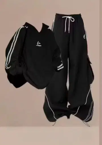 블랙 와이드 팬츠 셋업 L size