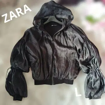자라 ZARA 볼륨 소매 후드 부착 파카 자켓 L 시스루 소재