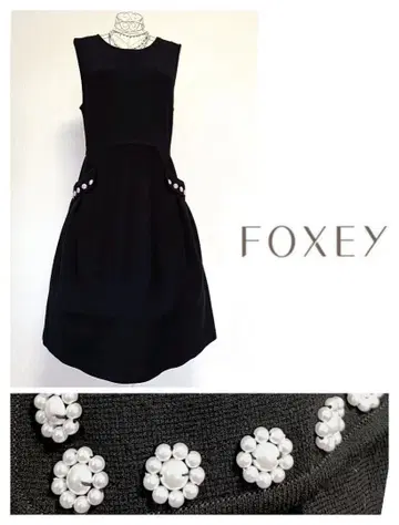 FOXEY 폭시 펄 플라워 장식 니트 원피스 블랙 레어 42