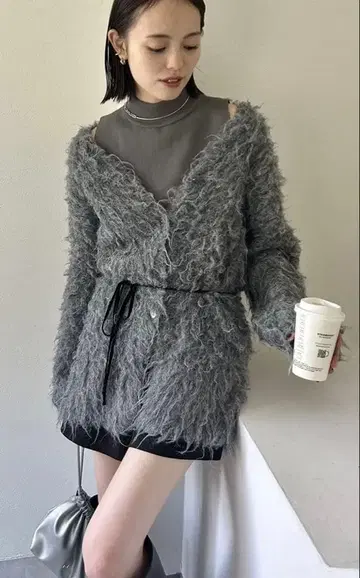 mystic 에어리 샤기 가디건 끈 없음