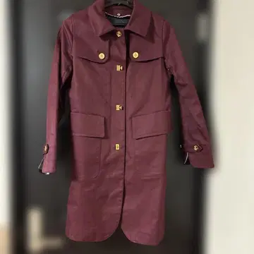 TOMY 퀼팅 탈부착 가능 버건디 트렌치코트 골드 버튼