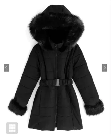 GRL 블랙 퍼 다운 코트 벨트 S 사이즈