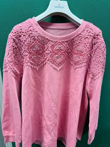 Mbeaute 핑크 레이스 긴팔 T셔츠