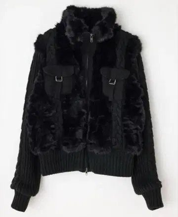 laguagem 케이블 니트 폭스 퍼 블루종