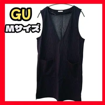 GU 다크 네이비 스트라이프 슬리브리스 원피스 무릎 기장