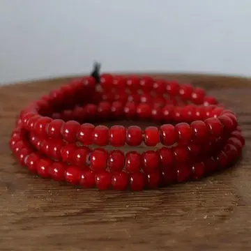 화이트하츠 올드 비즈 앤티크 비즈 7mm 정도 한 줄 진한 빨간색